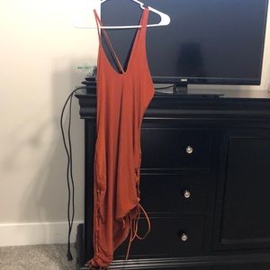 Missyempire lace up side detail midi dress in dark rust